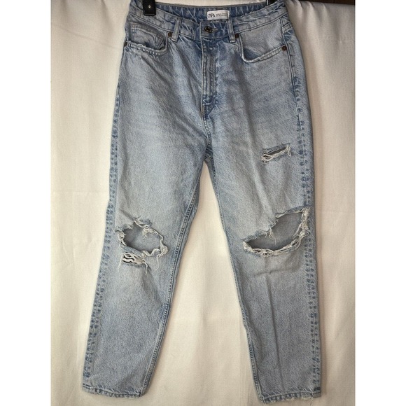 Zara Denim - Zara high waisted ripped wide leg baggy jeans size 8 90s